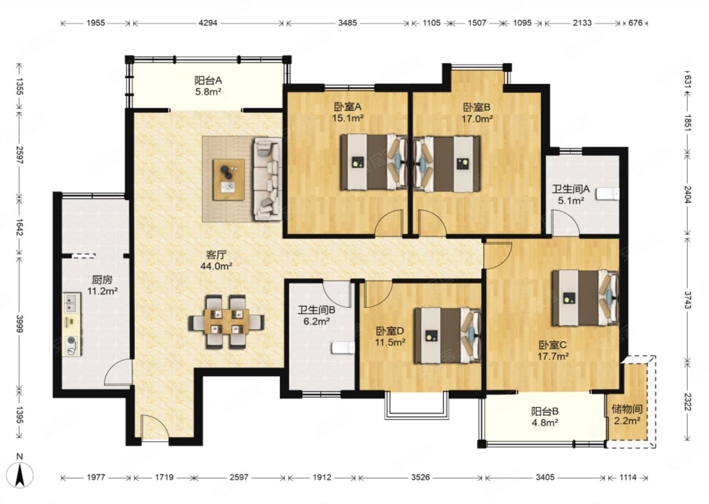 文景小区(西区)4室2厅2卫170.2㎡南北268万