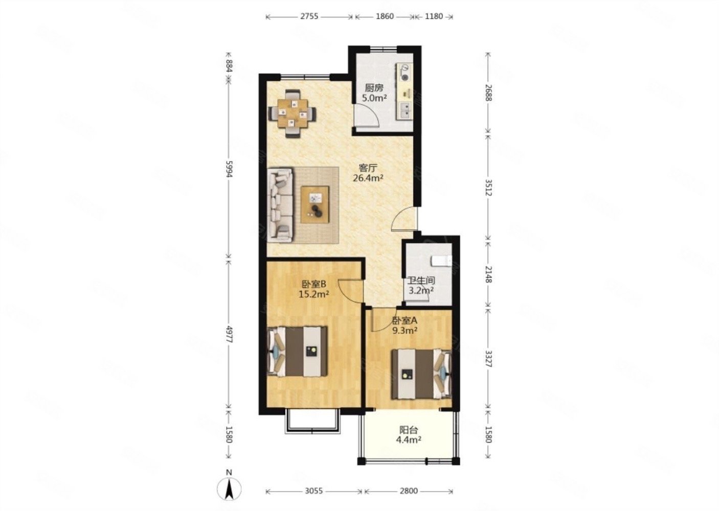急售西南二环地铁4号线双阳卧室南北通透免费停车