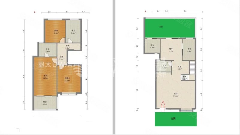 欧香名邸下叠别墅居住密度低南北双花园户型南北通透精装修带车位