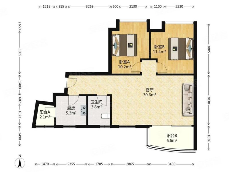 黄埔花园 2 房  84 方