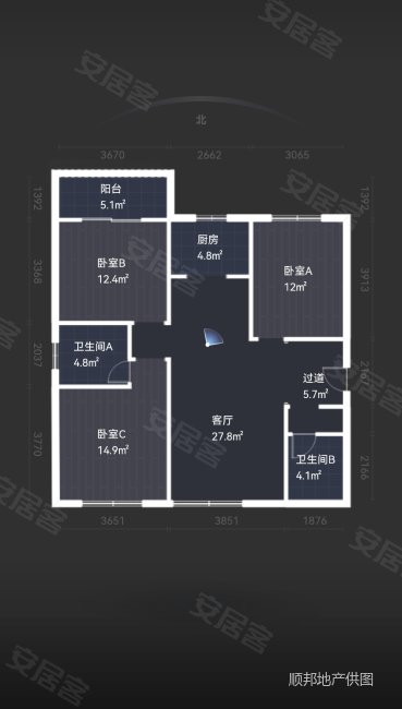 紫薇睿纳时代3室2厅2卫110.44㎡南北170万