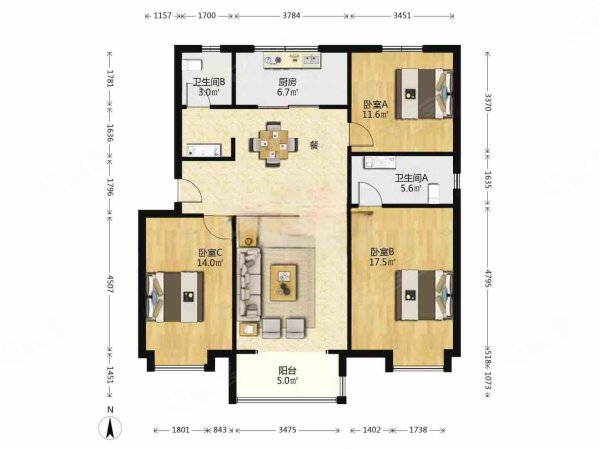 真爱万科公园华府3室2厅2卫134.76㎡南北275万