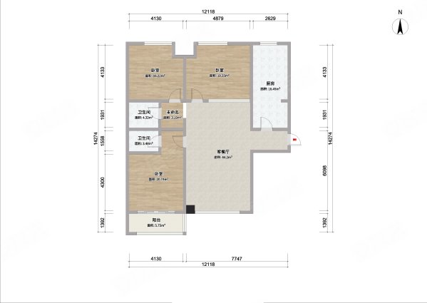 人和天地3室2厅2卫138㎡南北120万