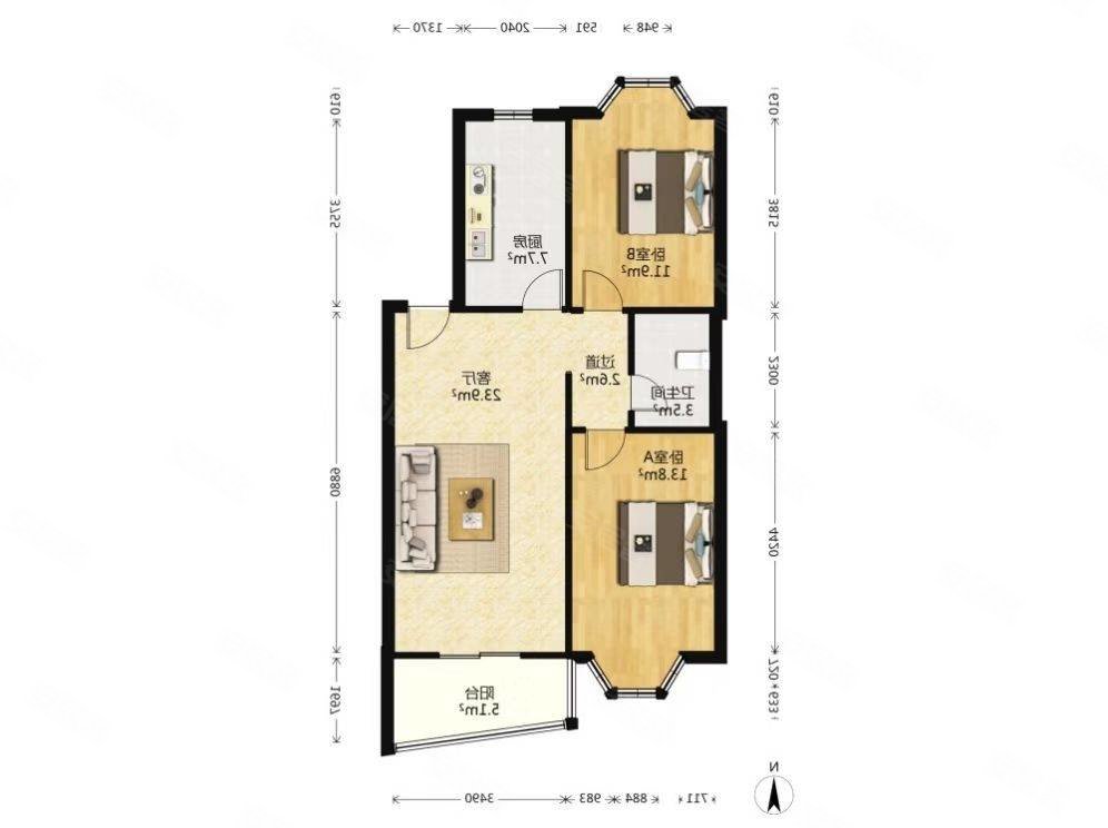 阳光小区南北通透两居公摊小中间楼层自住房