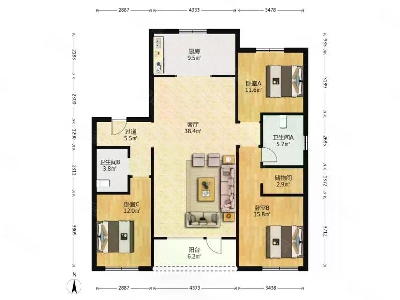 特价房源急售中航城三室三叶草户型好楼层全天采光