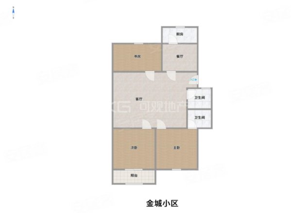 金城住宅小区3室2厅2卫95.62㎡南北128万