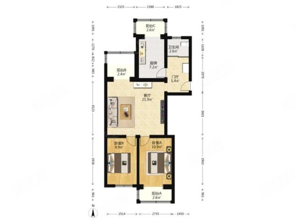 乔庄北街小区2室1厅1卫85.92㎡南北336万