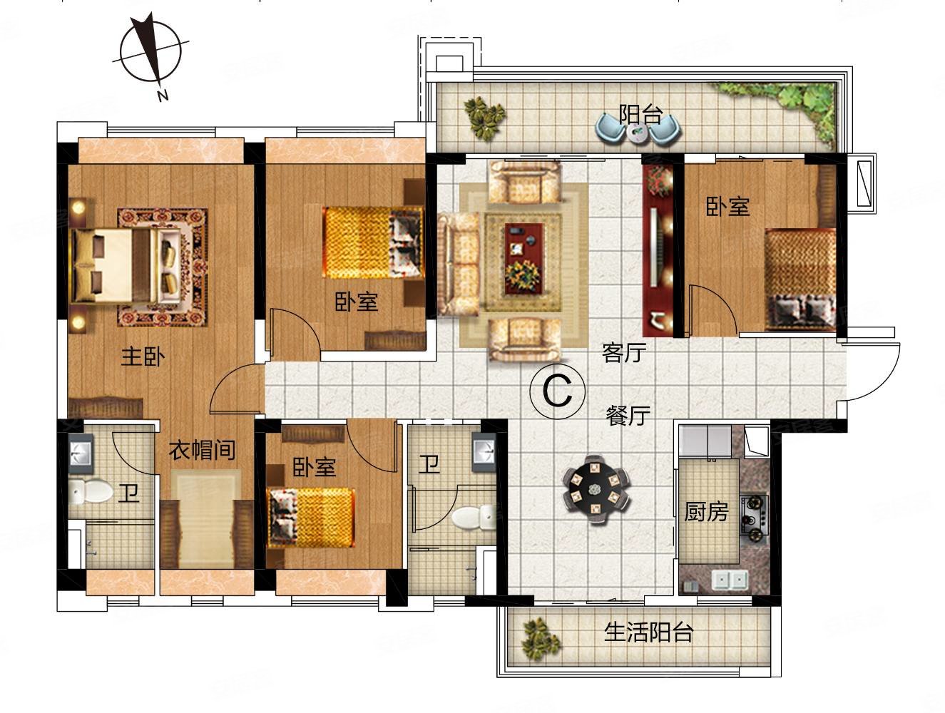 碧桂园十里江湾誉峰,4房2厅2卫,144.01平米,售86万
