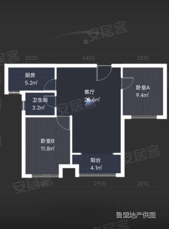 荣盛沂河郡府2室2厅1卫73.61㎡南北56万