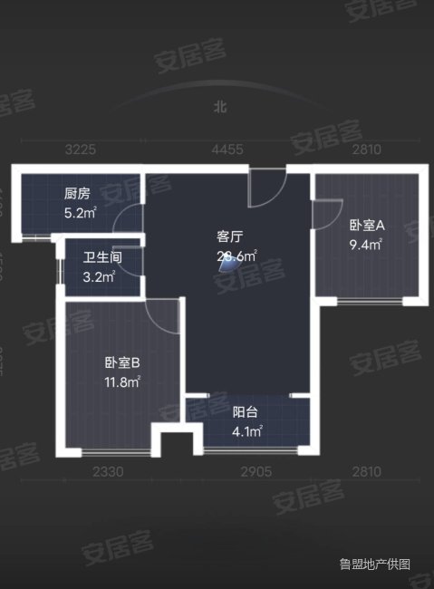 荣盛沂河郡府2室2厅1卫73.61㎡南北56万