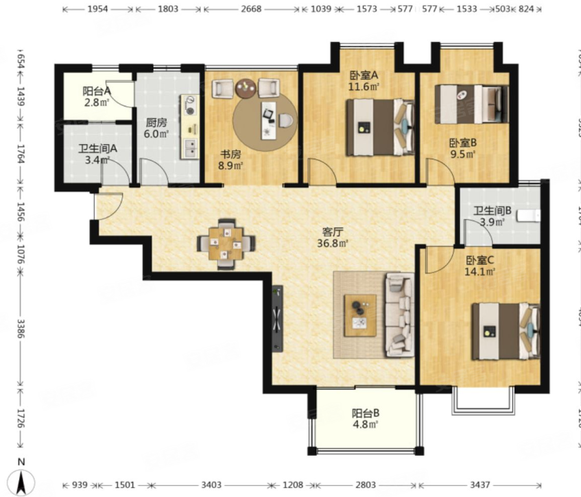 急售 曲江明珠 170w 三室双卫 不靠三环 南北通透