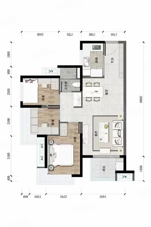 万科金域东方3室2厅1卫79.67㎡南190万