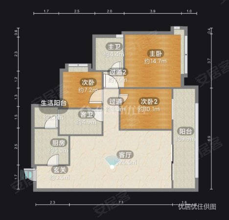 华润公园九里琅悦A区3室2厅2卫120.62㎡南北150万