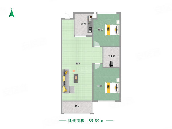 华润二十四城2室2厅1卫87㎡南北109万