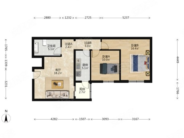 重兴园小区2室1厅1卫82.15㎡南北318万