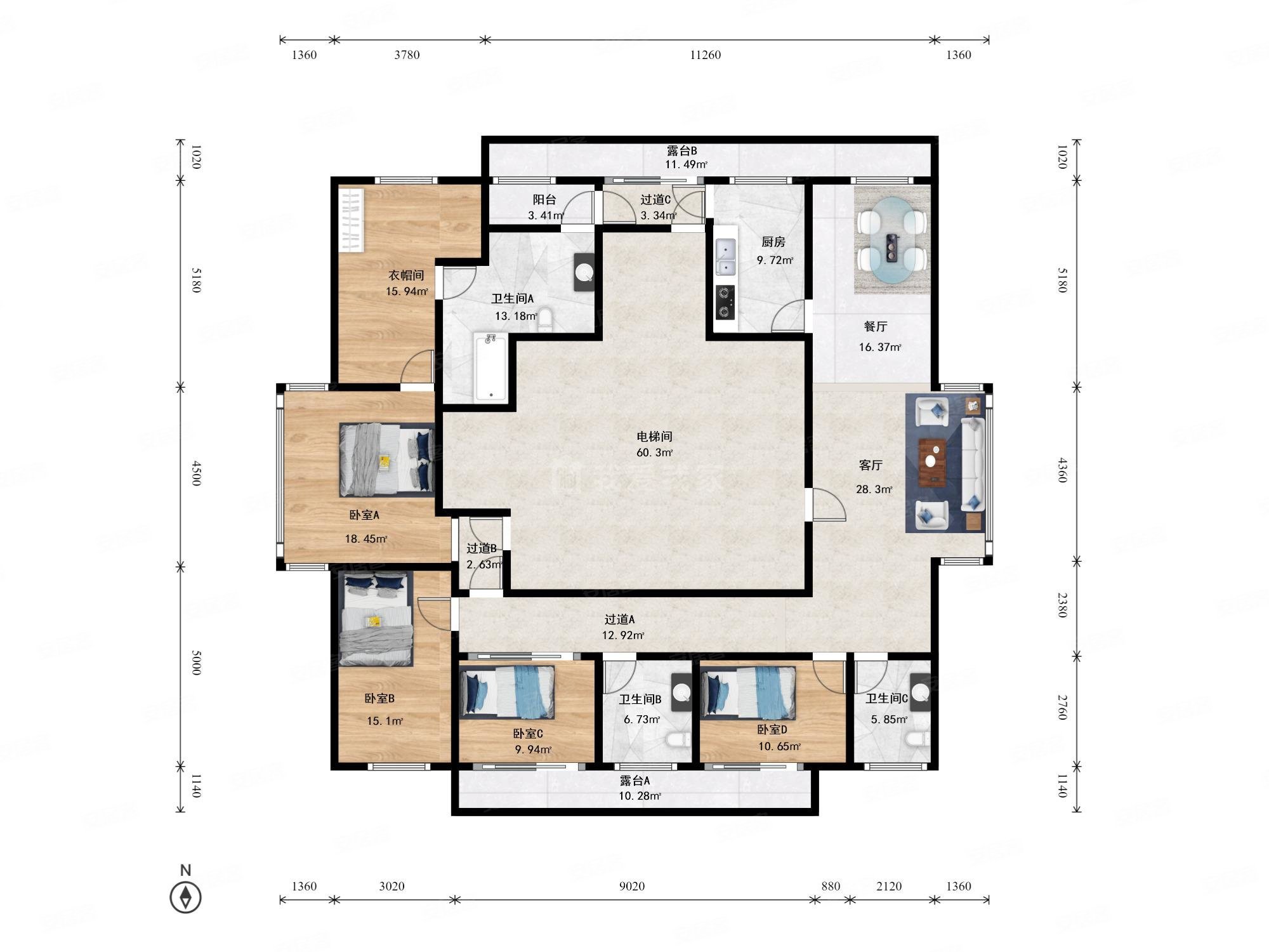 万科大都会79号4室2厅3卫124.85㎡南1500万