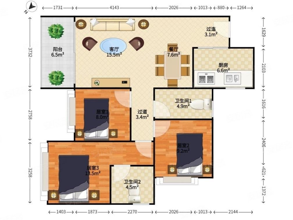 华盛珑悦东北~主卧客厅双阳面~高层视野好~家庭一套