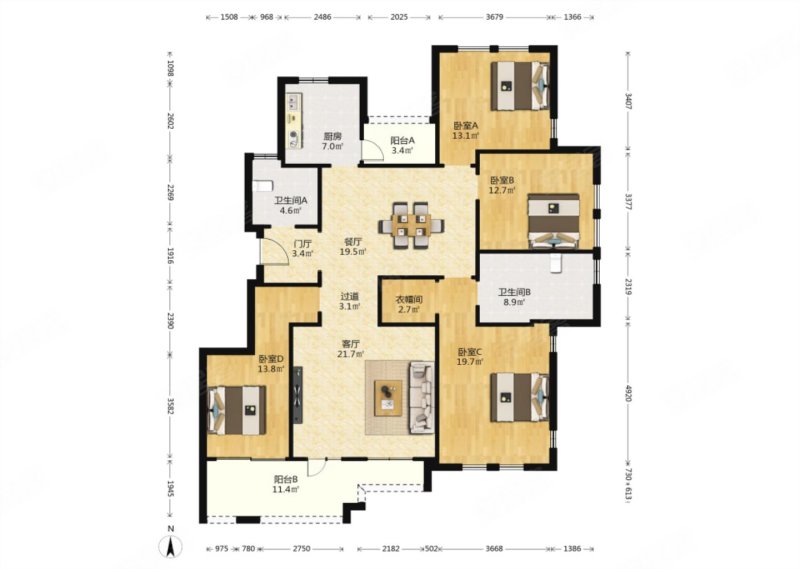 绿城大平层电梯好楼层毛坯四室两卫180.49平含附房