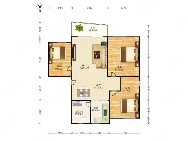 泰和花园(罗湖)3室2厅2卫89㎡南北450万