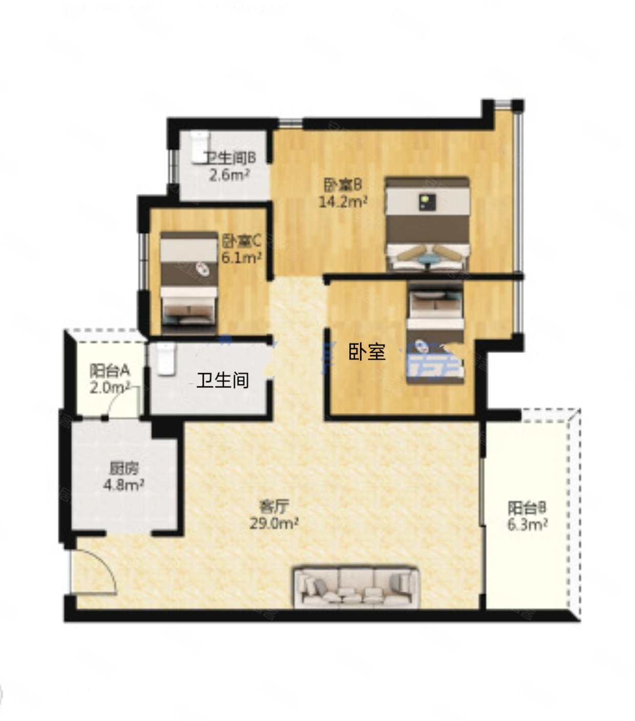 佳境康城(一期)3室2厅2卫89.3㎡南113万