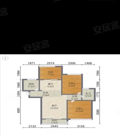 金桂华府3室2厅1卫95.89㎡南北177万