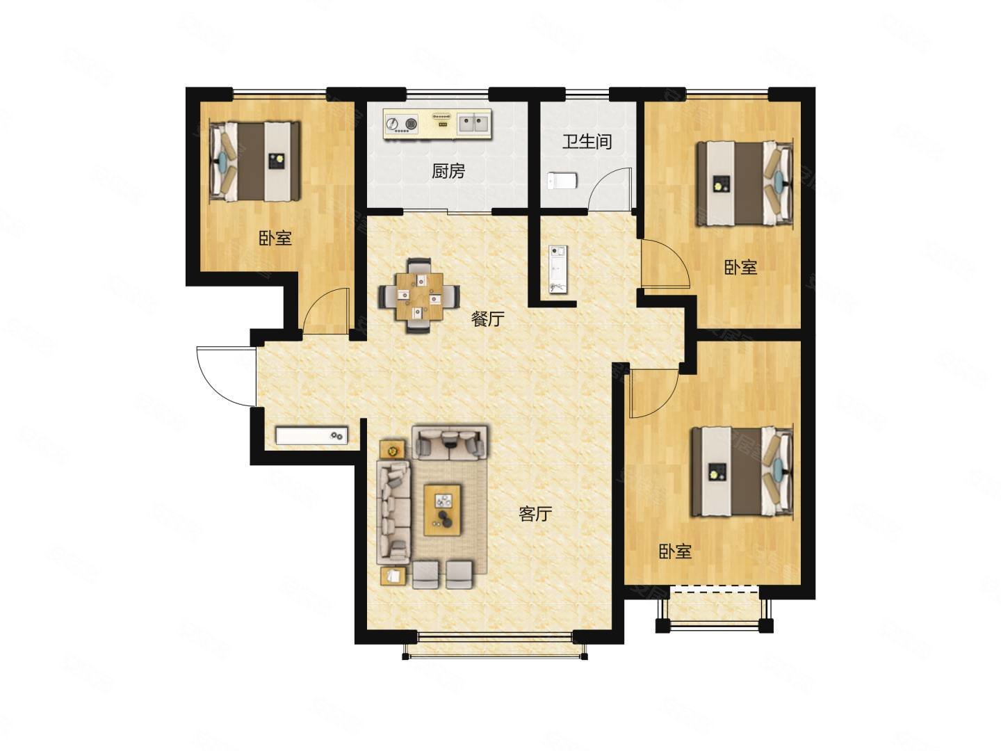 中海广场3室2厅1卫98㎡南北115万