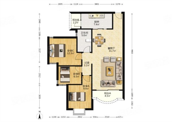 新世界东逸花园3室2厅1卫101㎡南680万