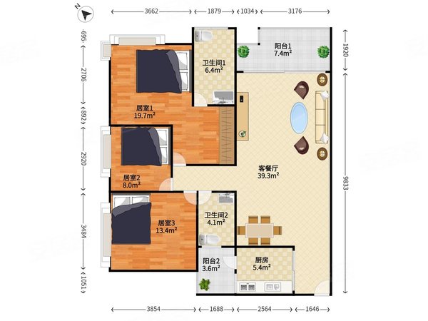 广州南沙进港大道时代南湾时代南湾 3室2厅2卫 配套齐全 精装修 128平
