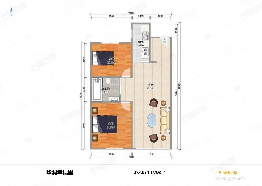 华润幸福里2室2厅1卫98.67㎡南北183万