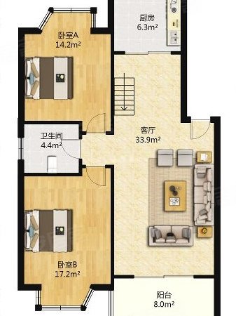 上海松江松江新城文翔名苑(公寓住宅)新上步梯二楼精装大两房  房东艏