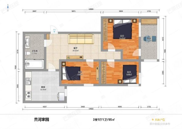 黄河家园3室1厅1卫95.42㎡东南50万