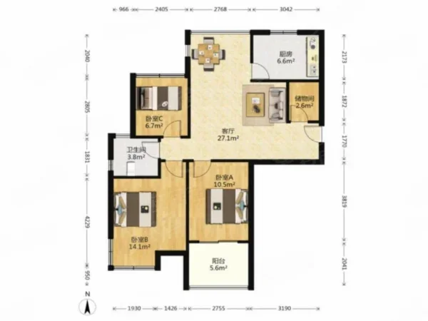 广宇上东名筑3室2厅1卫89.87㎡南270万