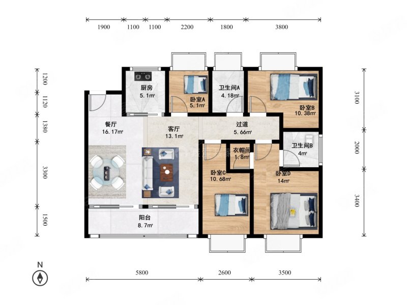 桂冠东方城二区4室2厅2卫135.17㎡南839万