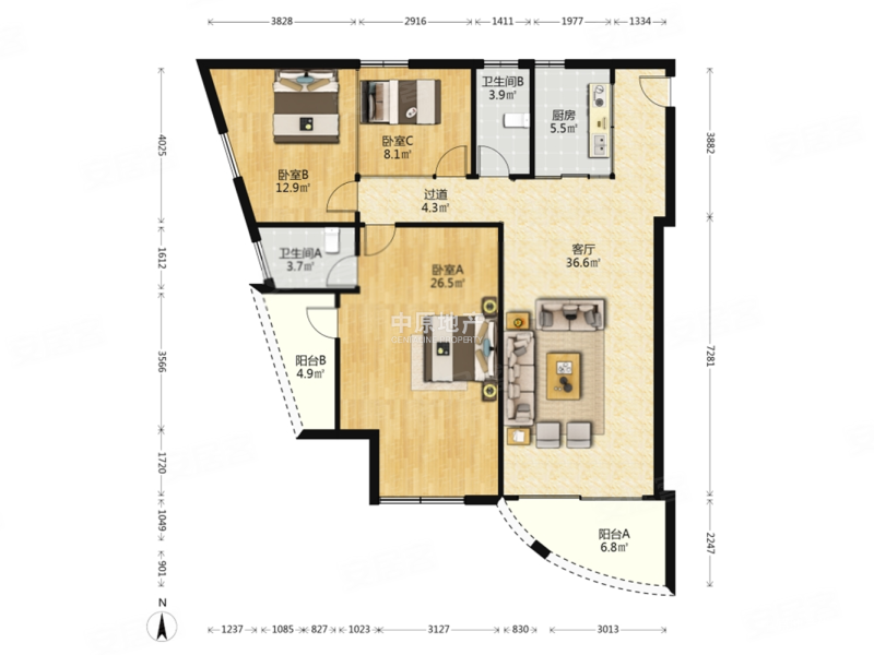 笋盘推荐 嘉诚国际公寓 南向3房2卫 楼层适中