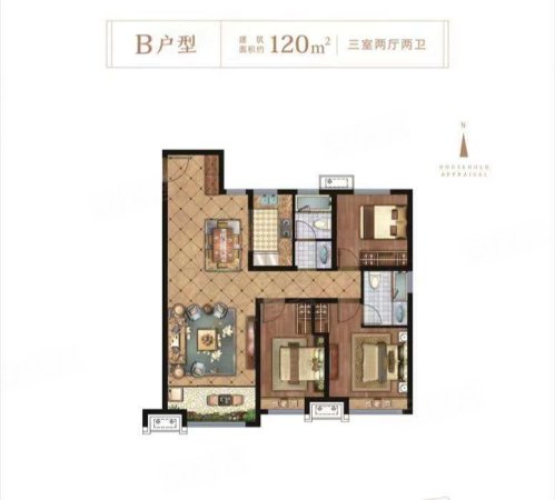 鸿鑫御景南区3室2厅1卫122㎡南北96万