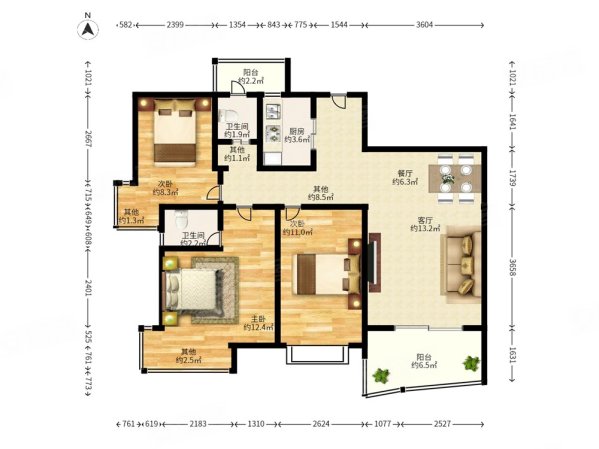 金城华庭3室2厅2卫94.28㎡南北680万