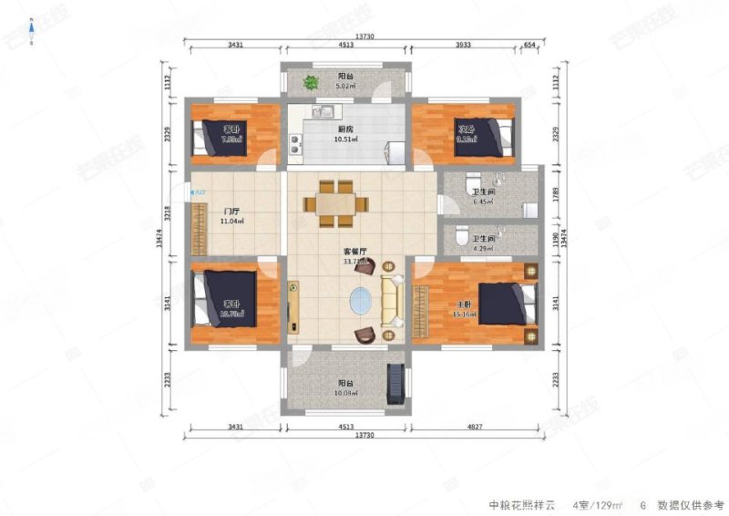 中粮花熙祥云4室2厅2卫128.65㎡南北151万