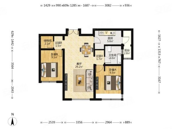 富力尚悦居(C区)2室2厅1卫88.39㎡南325万