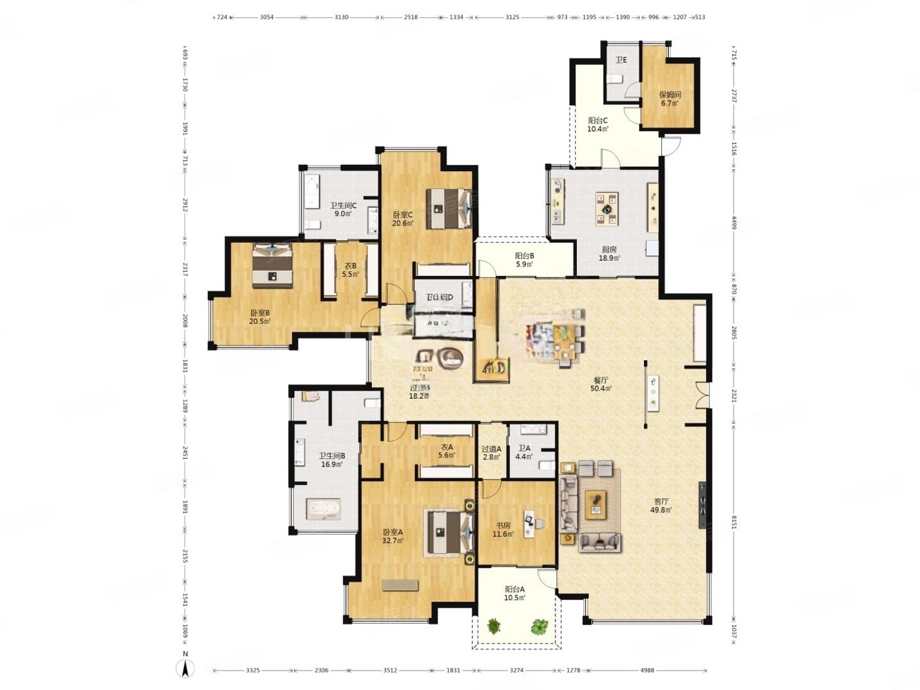 华发绿洋山庄4室2厅4卫363.4㎡南北1200万