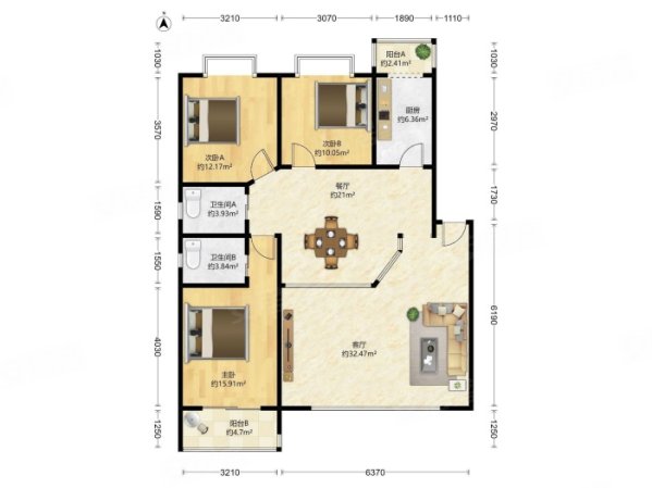 馨港庄园三区~3室2厅~148.00平米
