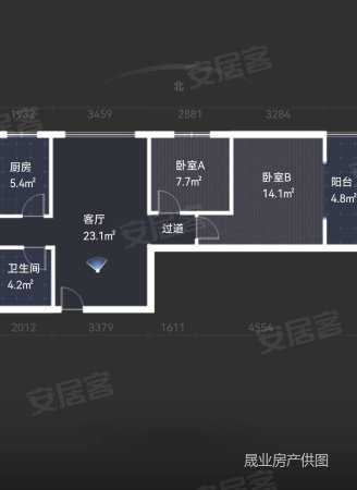 银信小区2室2厅1卫86.38㎡南北95万