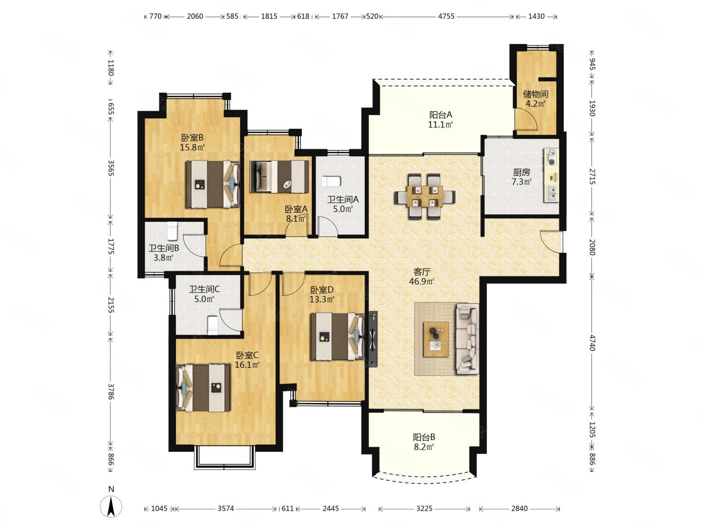 满2年雅居乐滨江国际大平层4房3卫中间楼层新空毛坯随时看房