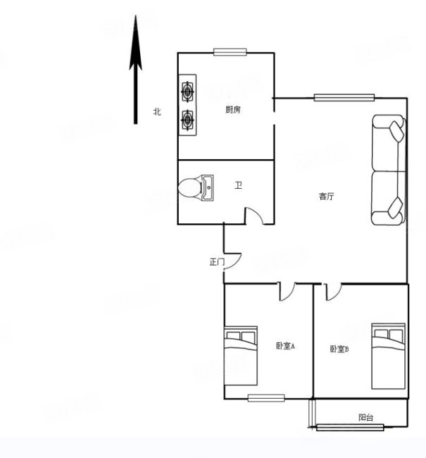 建工佳苑(A区)2室2厅1卫86.5㎡南北37.5万