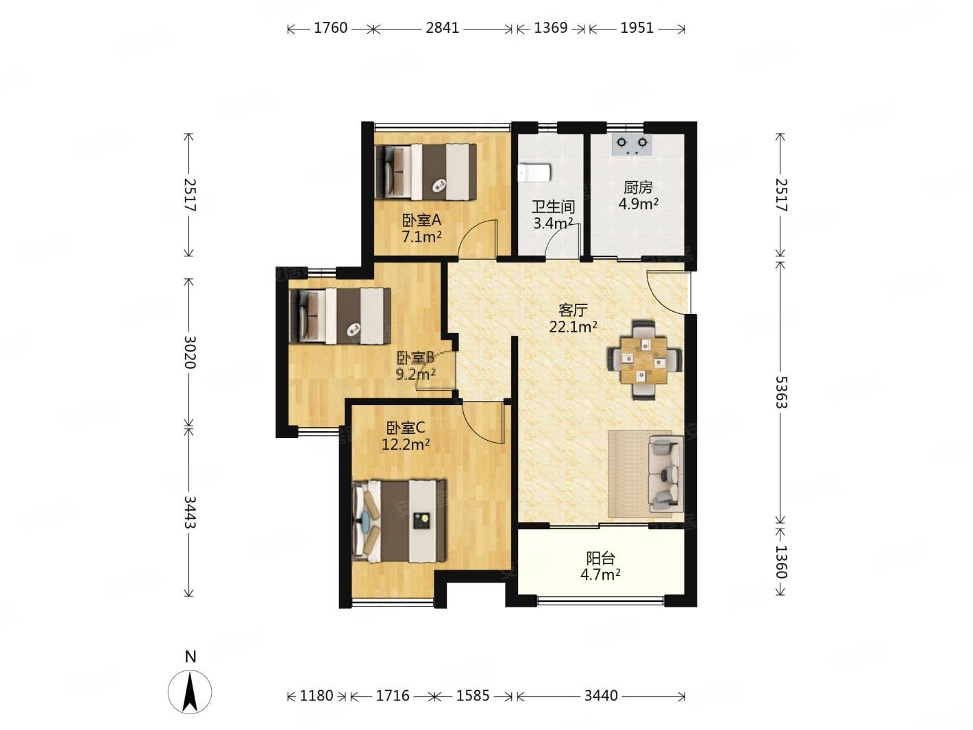 中南锦苑8680平360万3室2厅1卫