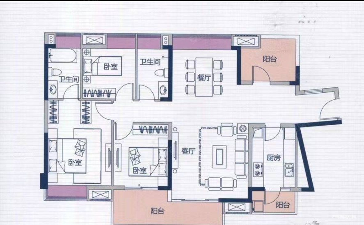 水岸城四期130平精装修四房两厅两卫出售