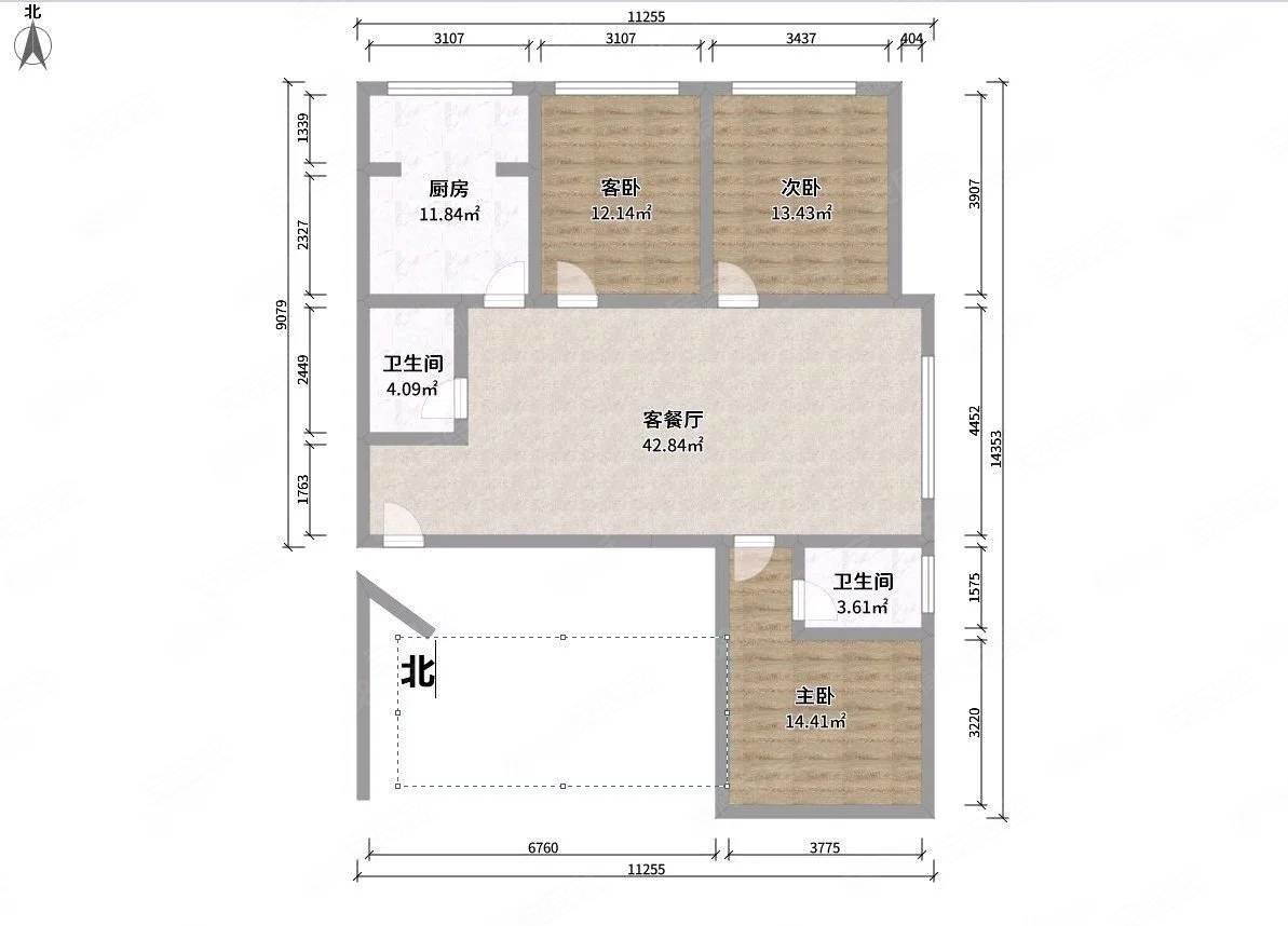 万正园丁小区3室2厅2卫126㎡南北100万