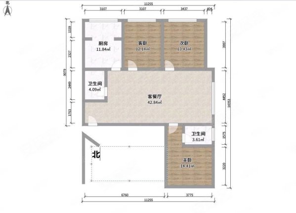 万正园丁小区3室2厅2卫126㎡南北100万