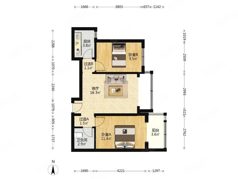 北街家园(六区)2室1厅1卫63㎡东258万