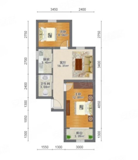 正阳北里2室1厅1卫65.38㎡南北400万