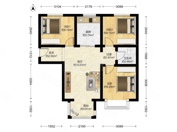 馨然嘉园一区(长阳国际城一区)3室1厅1卫88.88㎡南北369万